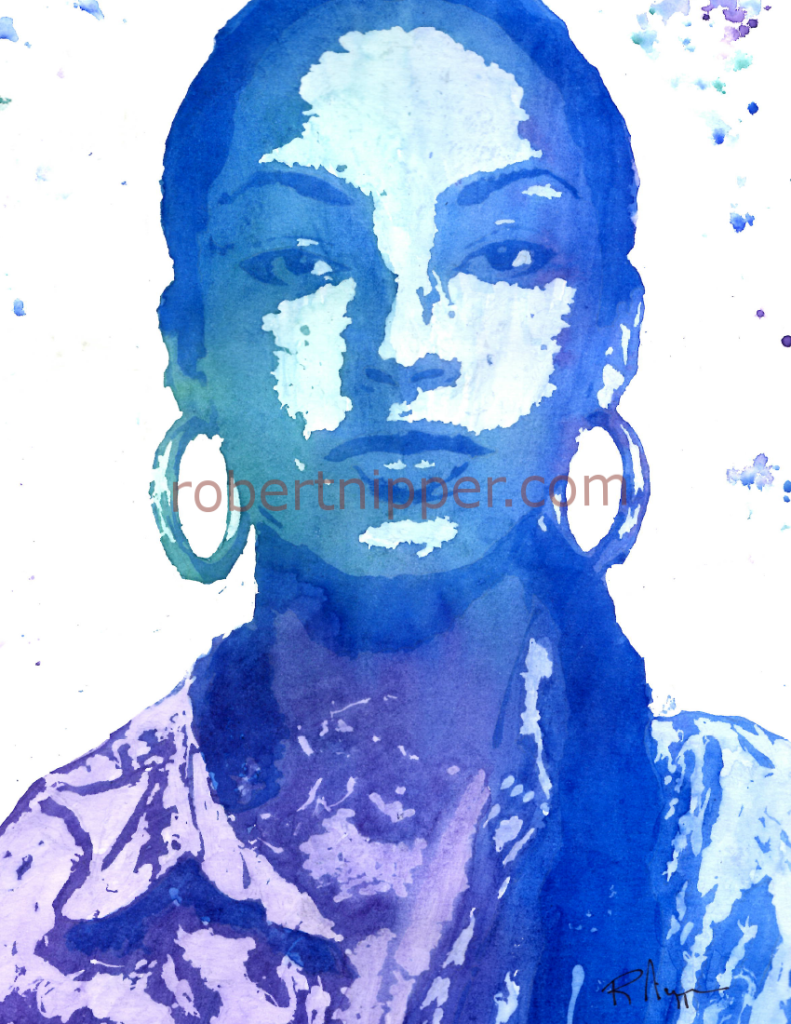 This Sade watercolor portrait was painted on Stratmore paper, with Cottman's paint. 