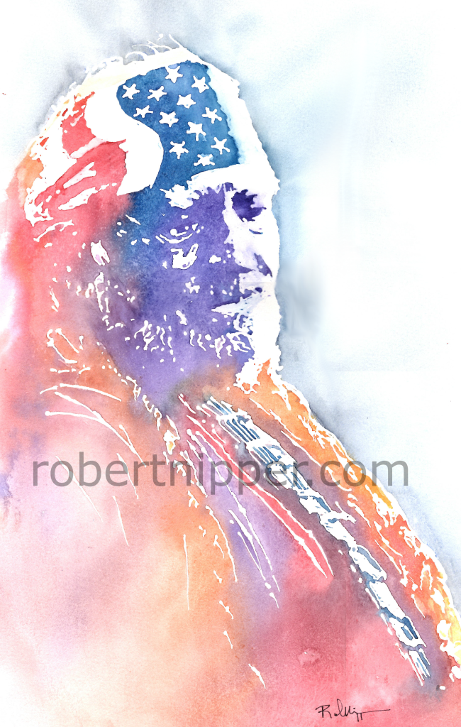 Willie Nelson, country music legend in watercolor.