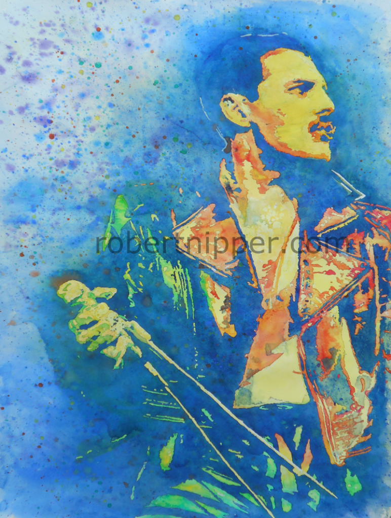 This Freddie Mercury portrait is a 24x36" watercolor.
