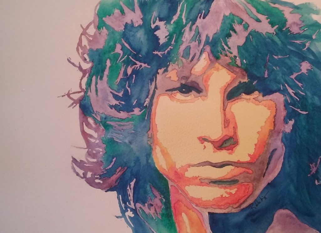 A watercolor portrait of Jim Morrison.