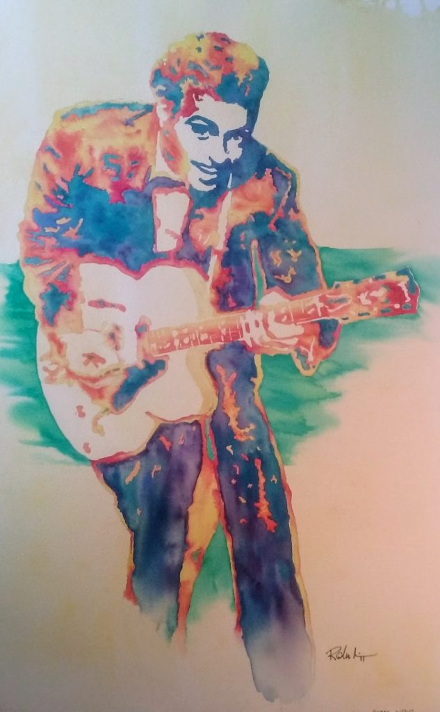This portrait of Chuck Berry is a 22 x 36 watercolor.