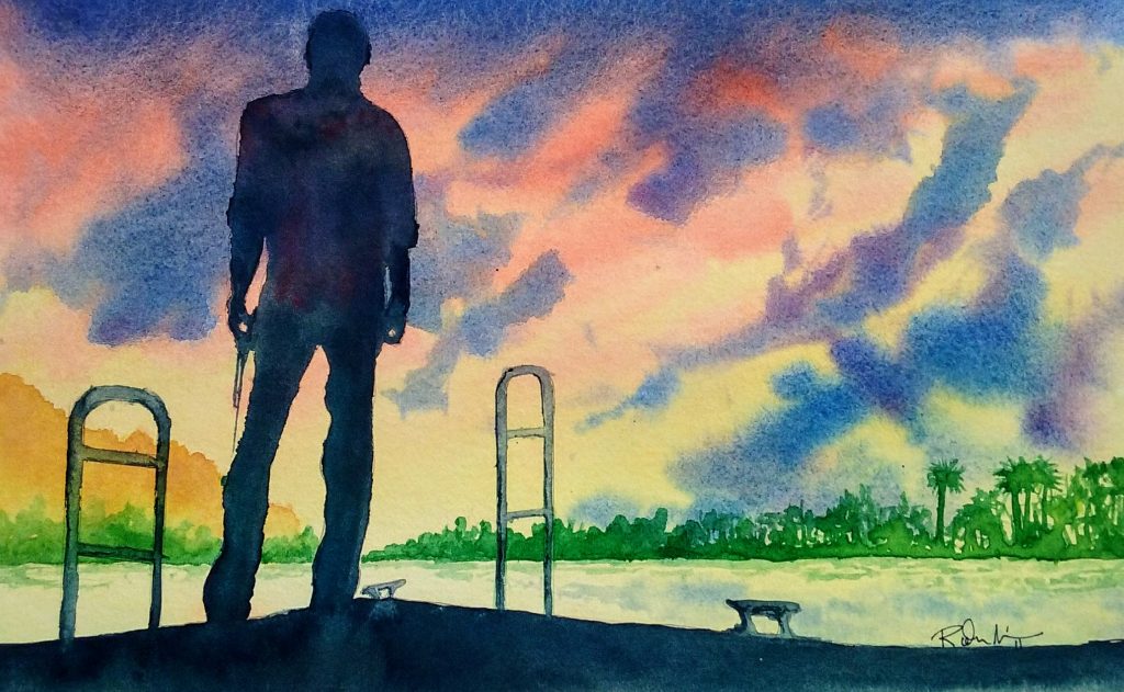 This watercolor was inspired by a shot from the "Parts Unknown" episode from Borneo.