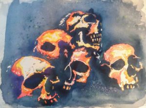 Five skulls piled together to scare you.