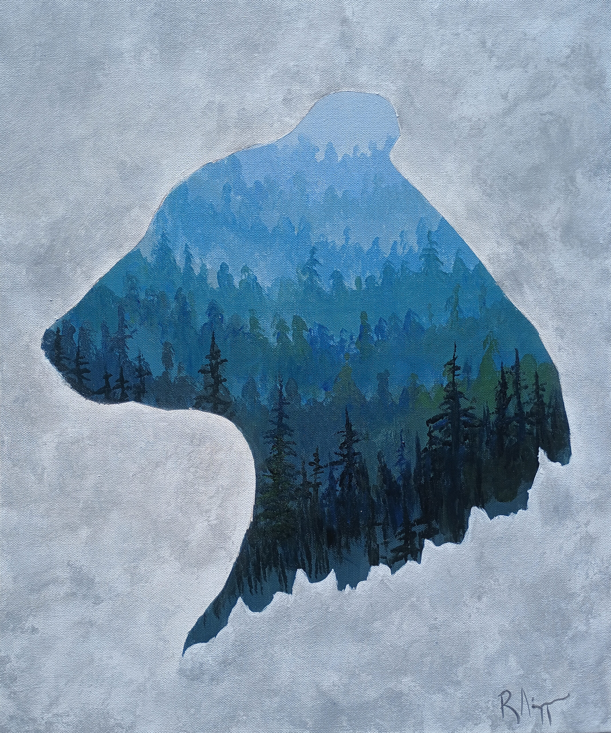 20 x 24 acrylic on canvas of a bear silhouette.